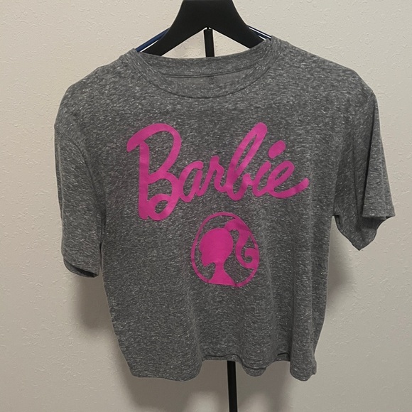 Barbie Tops - Barbie Heather Gray Tee with Pink silhouette Logo